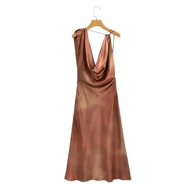Pre Order:  Draped Neckline Backless Midi Dress