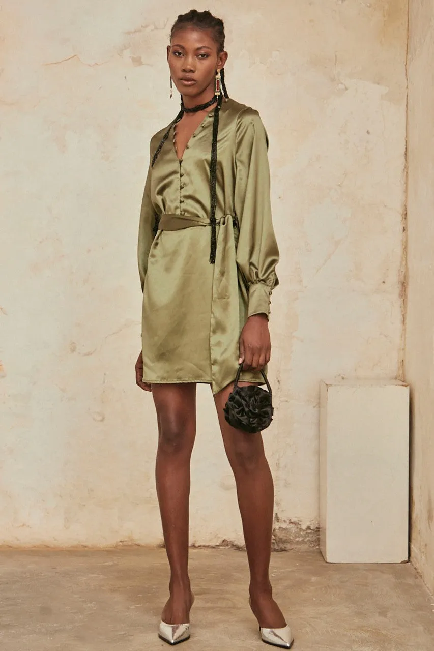 Short Satin Wrap Dress