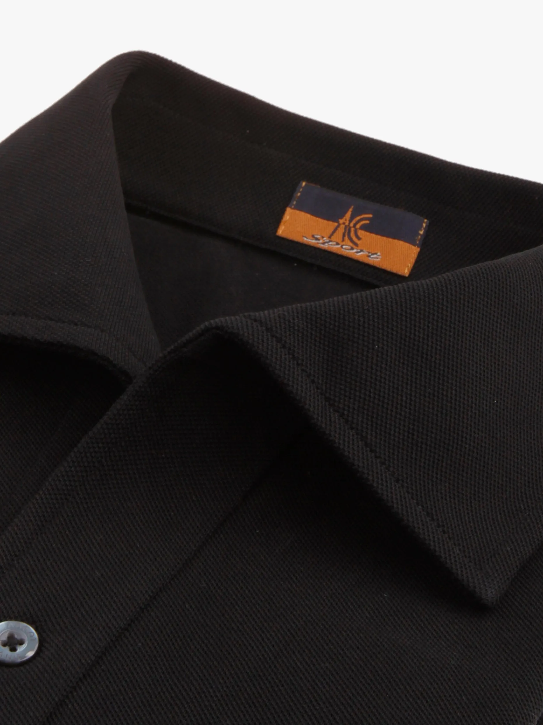 Short Sleeve One Piece Collar Black Polo - Davis Fit (Slim)