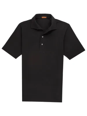 Short Sleeve One Piece Collar Black Polo - Davis Fit (Slim)