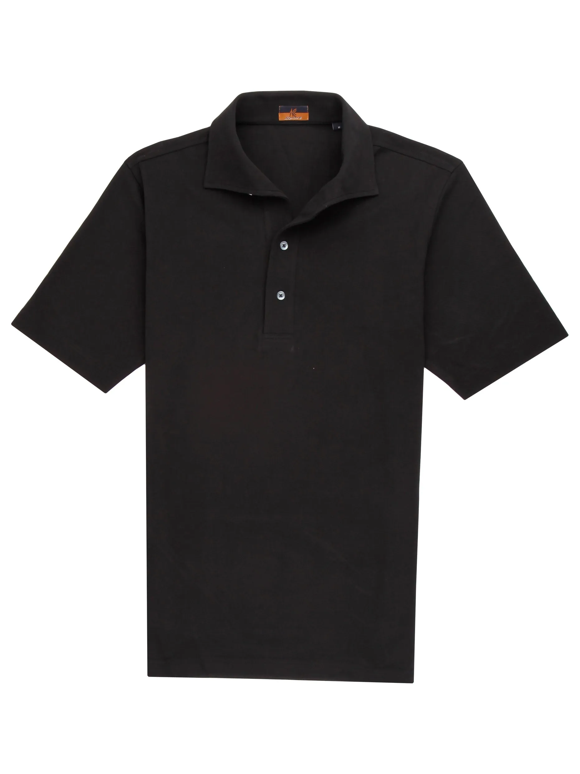 Short Sleeve One Piece Collar Black Polo - Davis Fit (Slim)