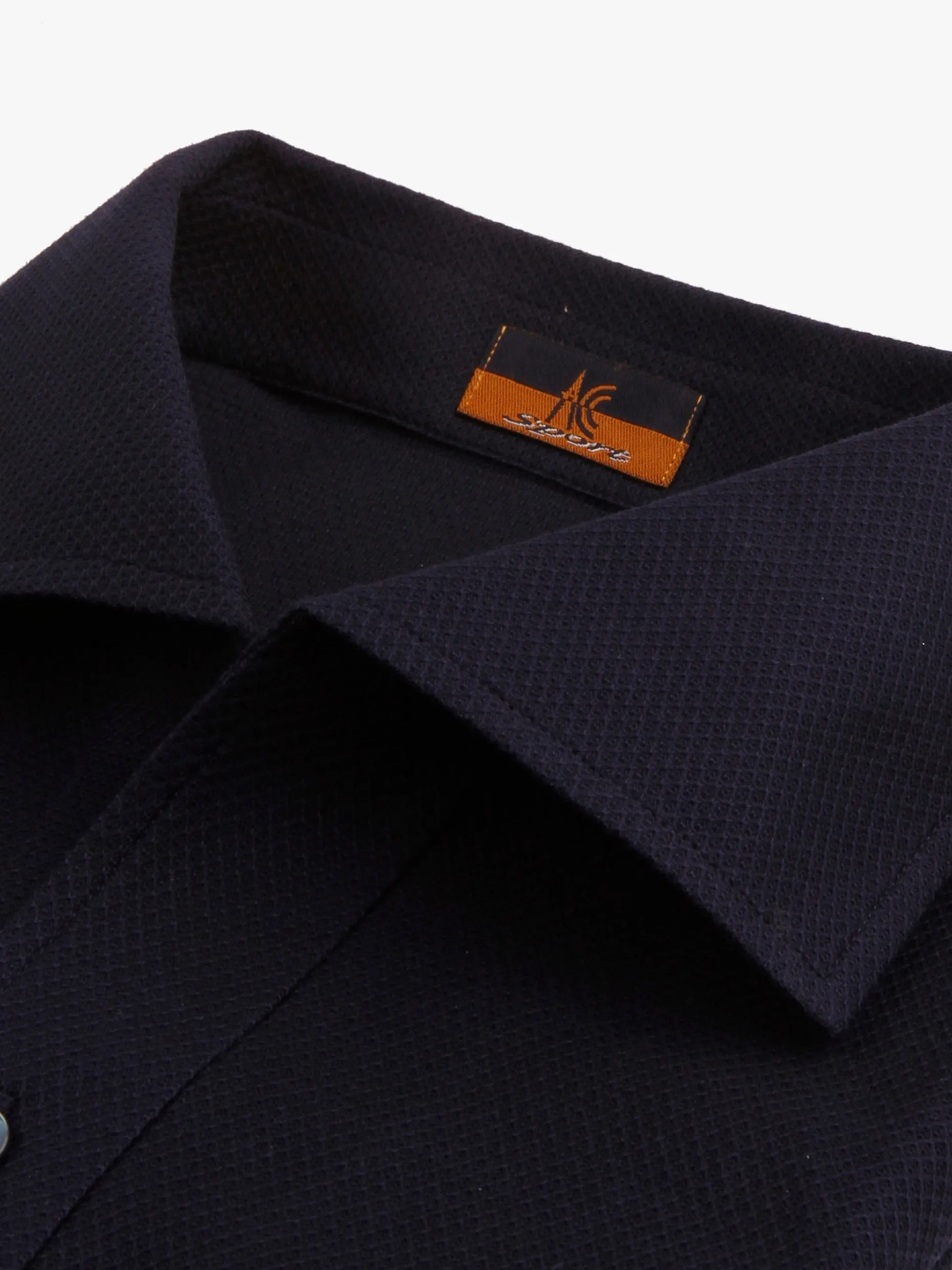 Short Sleeve One Piece Collar Navy Polo - Davis Fit (Slim)