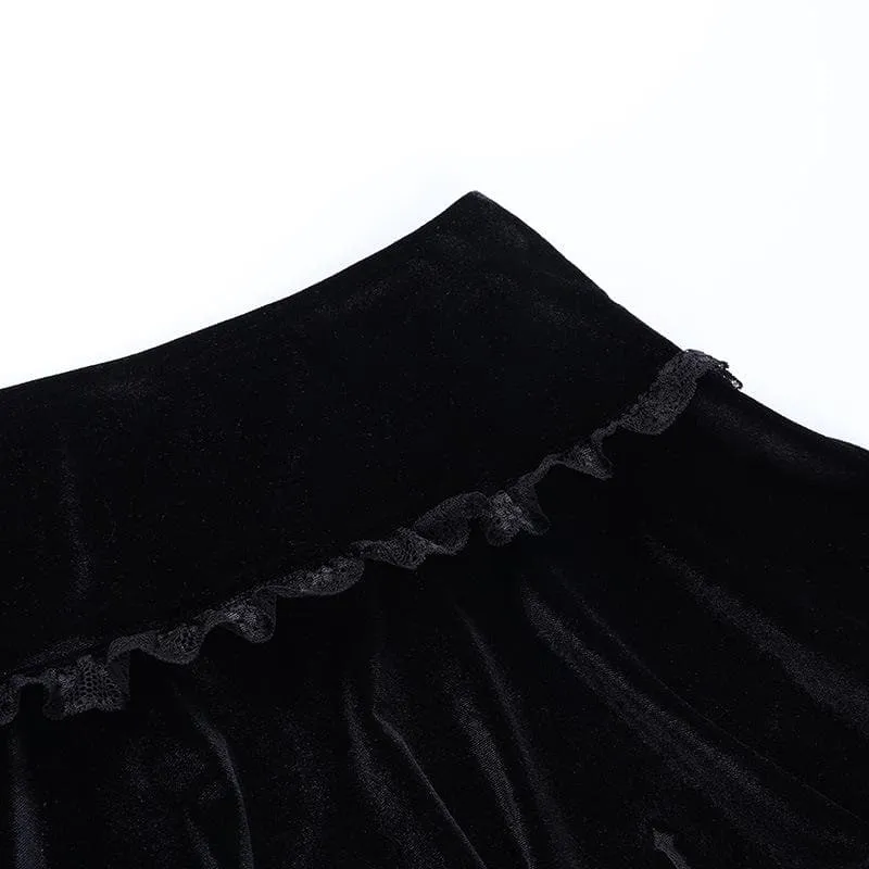 Solid A line lace hem spider web pattern mini skirt