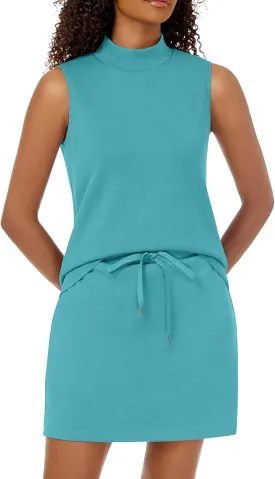 Two Piece Skirt Set for Women Sweatsuits Tennis Outfits Casual Mock Neck Sleeveless Top Elastic Short Skorts