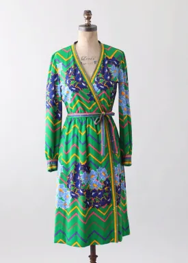 Vintage 1970s Ann Fogarty Colorful Wrap Dress